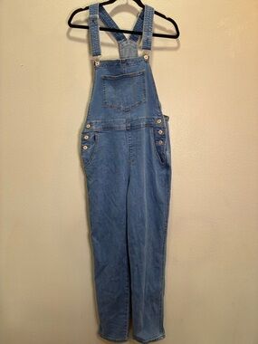 Stretch Denim Overalls Straight Leg Adjustable Strap Blue Women’s S